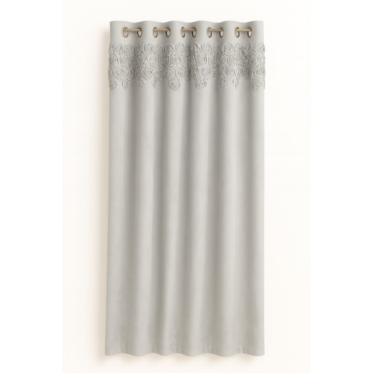 zasłona welurowa "bella rosa" z wyszywanymi różami 140x250 cm przelotki | jasny szary