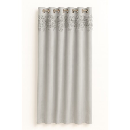zasłona welurowa "bella rosa" z wyszywanymi różami 140x250 cm przelotki | jasny szary