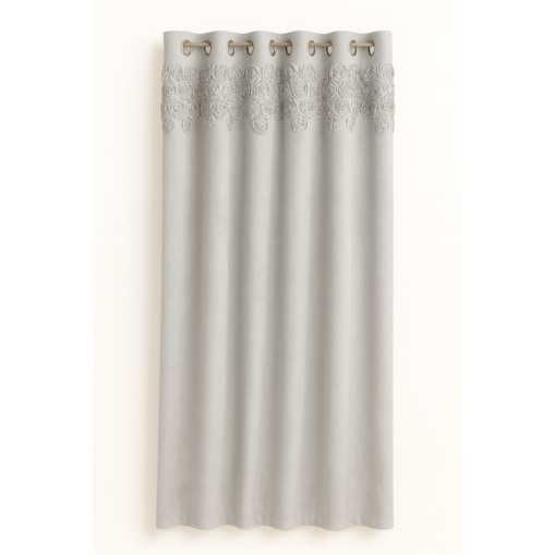 zasłona welurowa "bella rosa" z wyszywanymi różami 140x250 cm przelotki | jasny szary