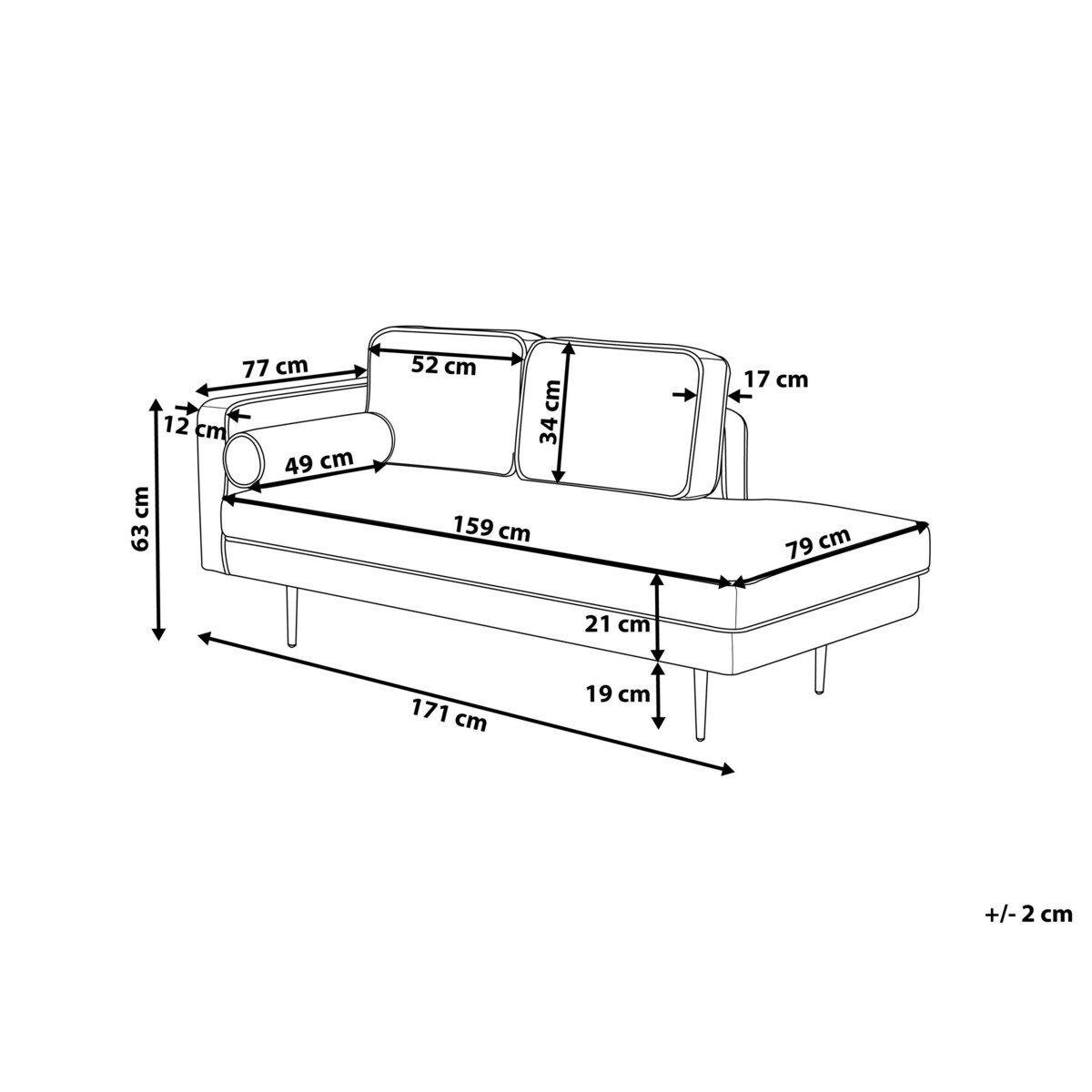 Szezlong welurowy lewostronny niebieski MIRAMAS