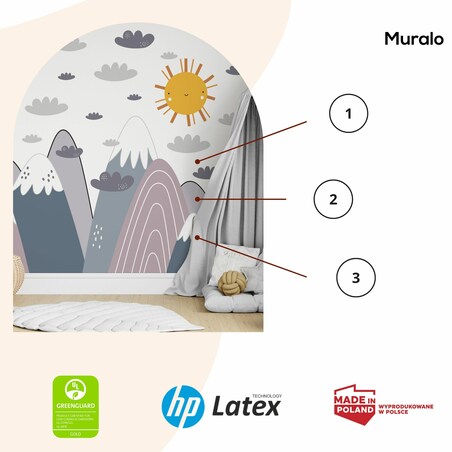 NAKLEJKI NA ŚCIANĘ DLA DZIECI FIOLETOWE GÓRY STYL SKANDYNAWSKI ZESTAW