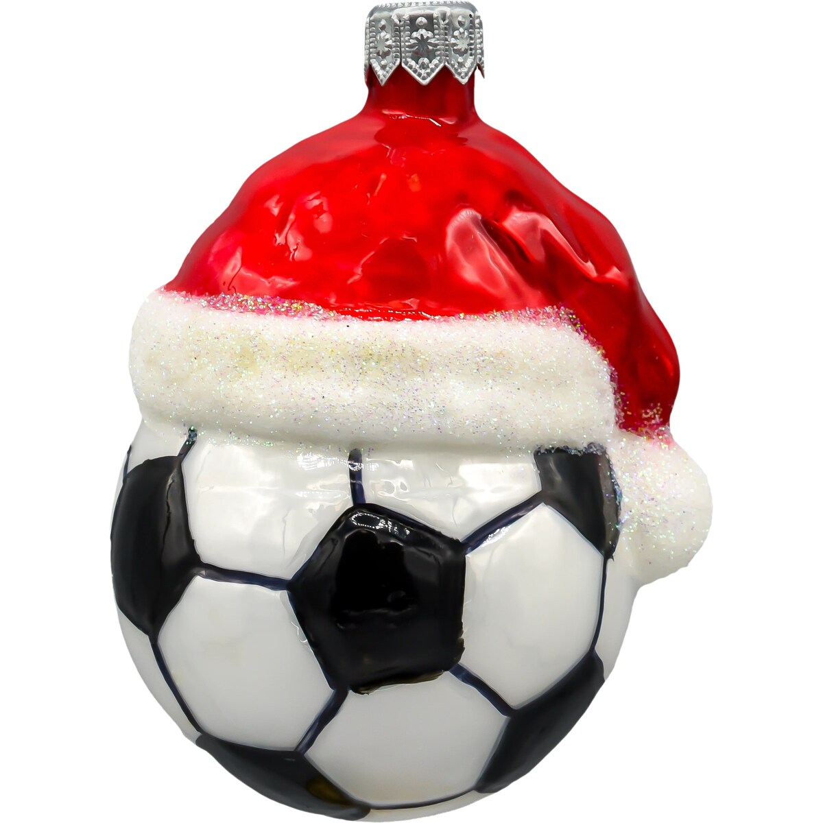 Bombka choinkowa ręcznie malowana: Piłka w czapce Mikołaja