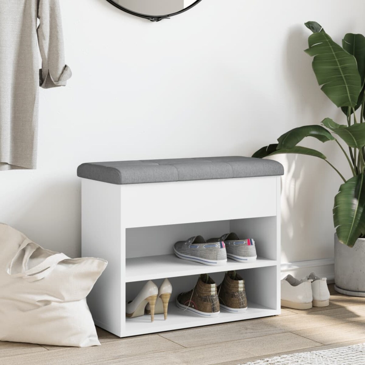 vidaXL Ławka na buty biała 62x32x50 cm Drewno konstrukcyjne