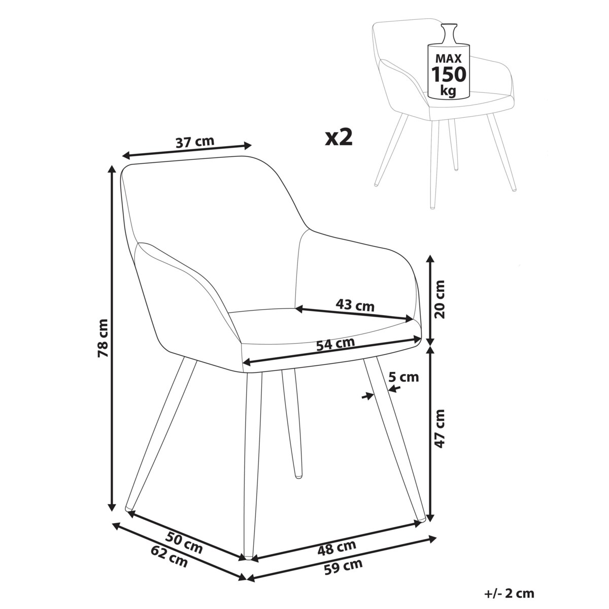 Zestaw 2 krzeseł do jadalni jasnoniebieski CASMALIA