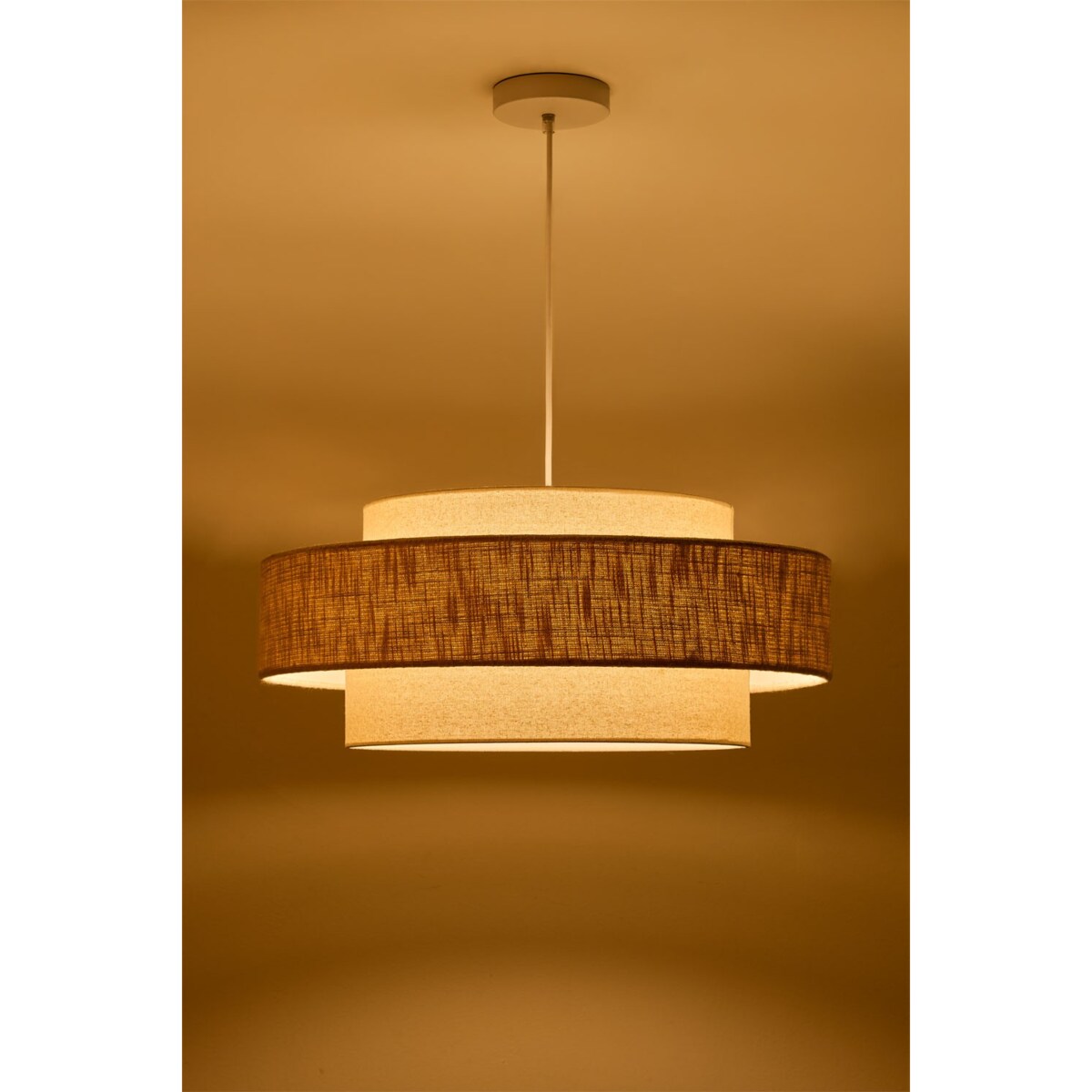 Lampa wisząca z tkaniny Lumira Ø55 cm, lniano-kremowo-beżowa