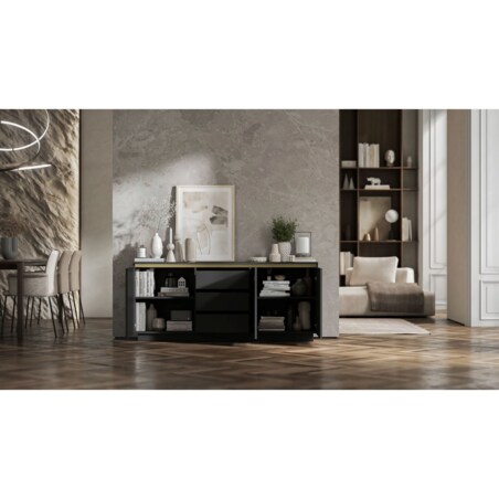 Komoda Glamour Nowoczesna Szafka RTV Czarny MAT ryflowane fronty 166,8 cm