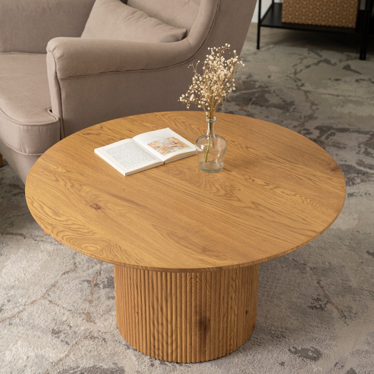 Stolik Kawowy Okrągły Mały Dąb Okrągła Ława MAYLIN MAX