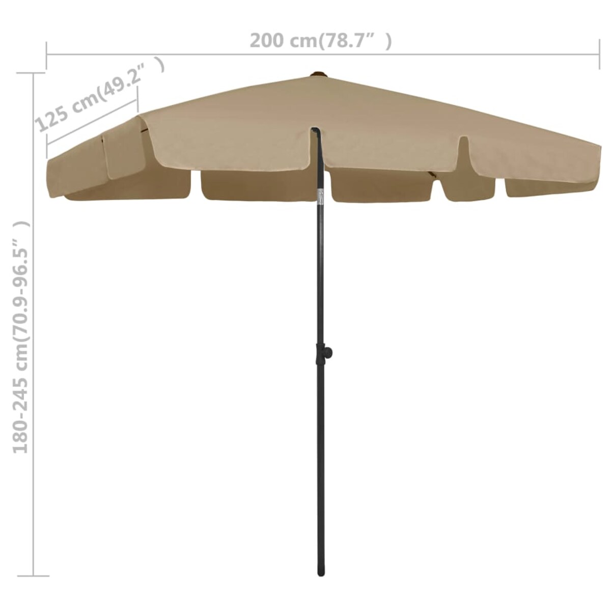 vidaXL Parasol plażowy, taupe, 200x125 cm