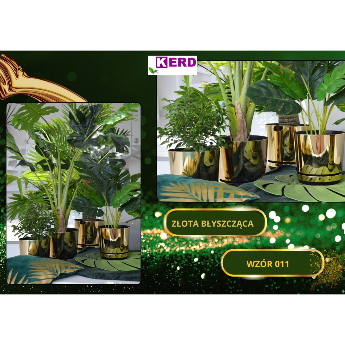 18 cm wzór ZŁOTY BŁYSZCZĄCY Doniczka z podstawką nowoczesna elegancka glamour wysoki połysk