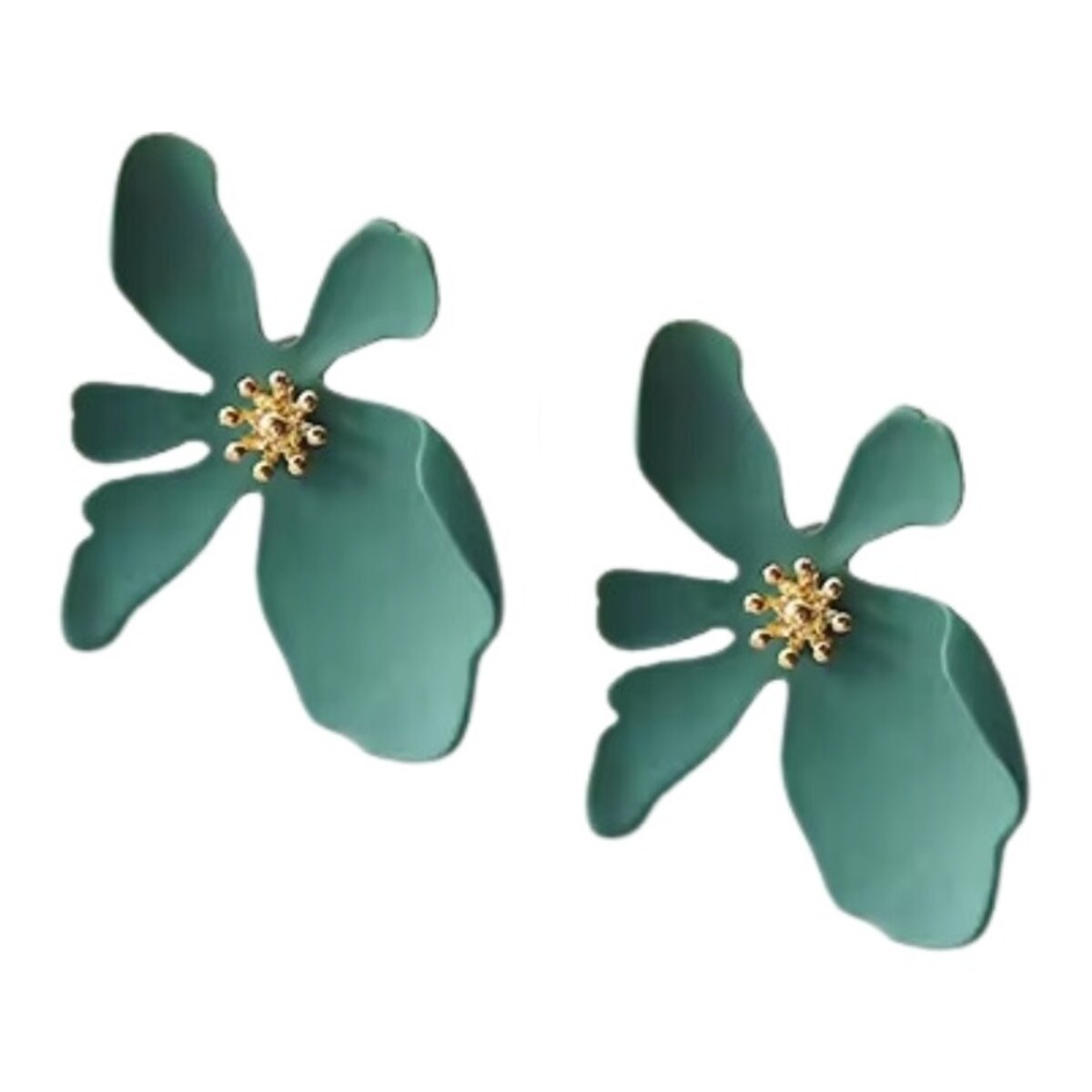 Kolczyki zielone kwiaty matowe na sztyft