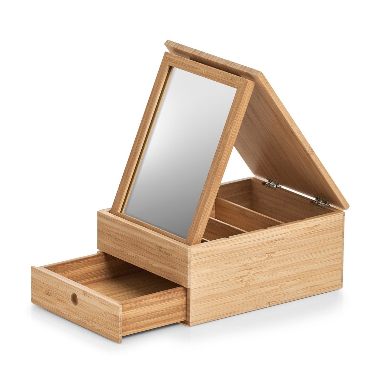 Szkatułka na biżuterię z lusterkiem i szufladką, bambusowa, ZELLER
