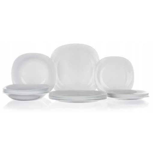 KOMPLET TALERZY OBIADOWE BIAŁE PARMA BORMIOLI 18el 6 osób KWADRATOWE obiad