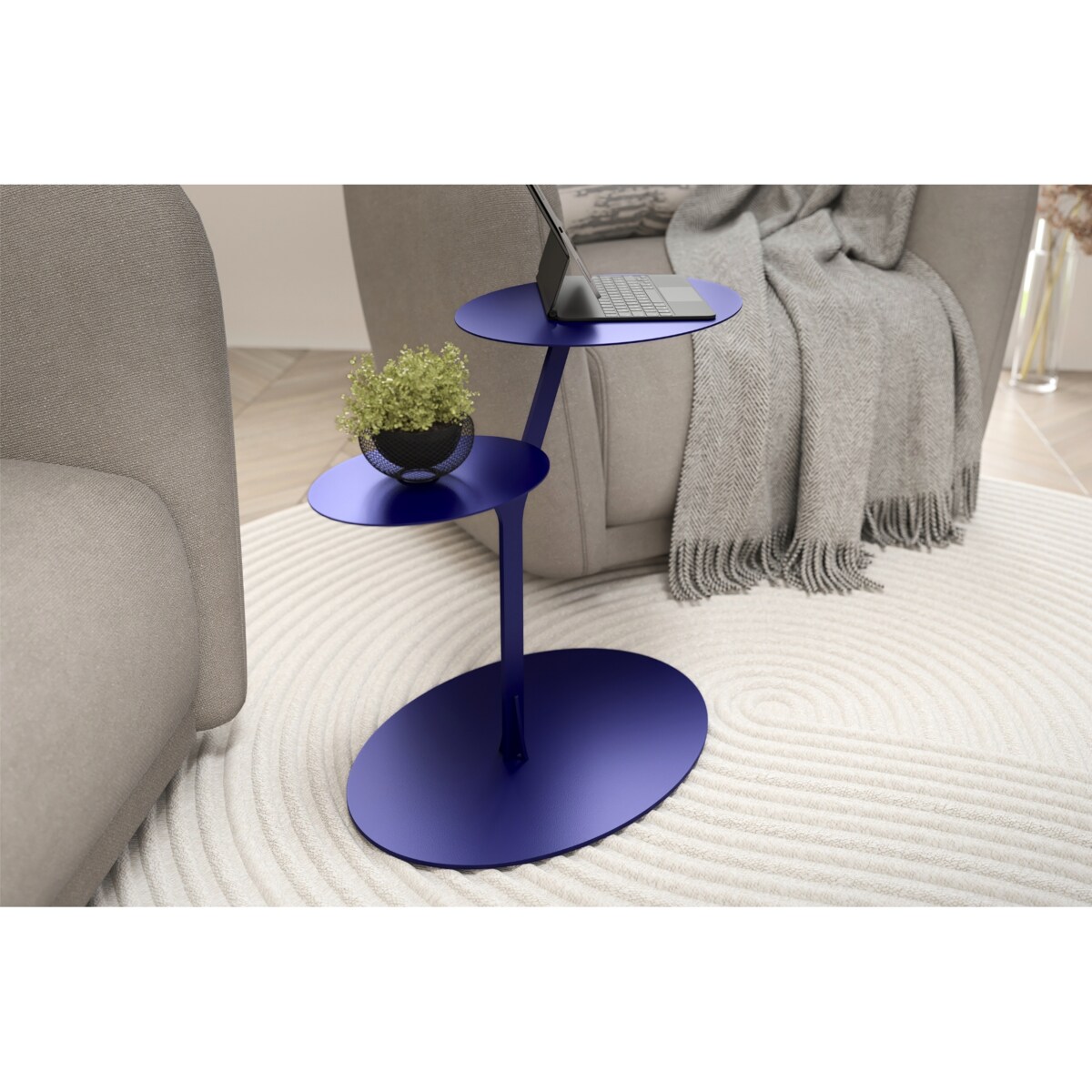 Stolik metalowy dwa blaty, kolor granat szlachetny