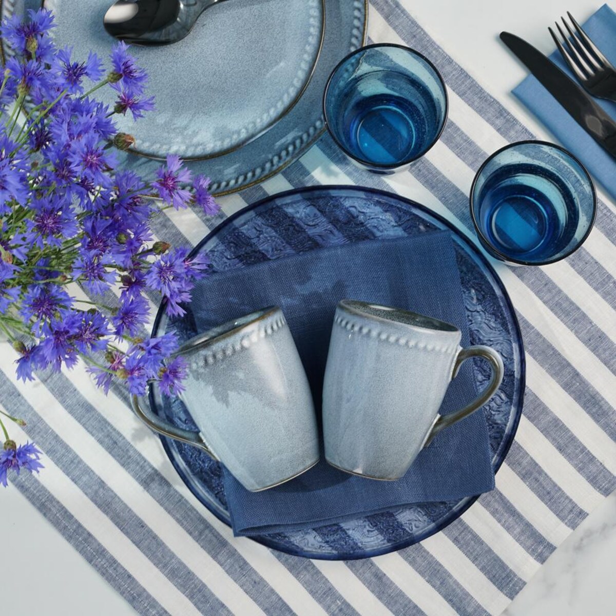 VILLA ITALIA Zestaw kubków ceramicznych niebieskich 380 ml 6 sztuk DENIM