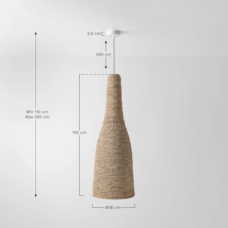 Lampa wisząca z sizalu, Jessica, Ø35 cm - ↑105 cm