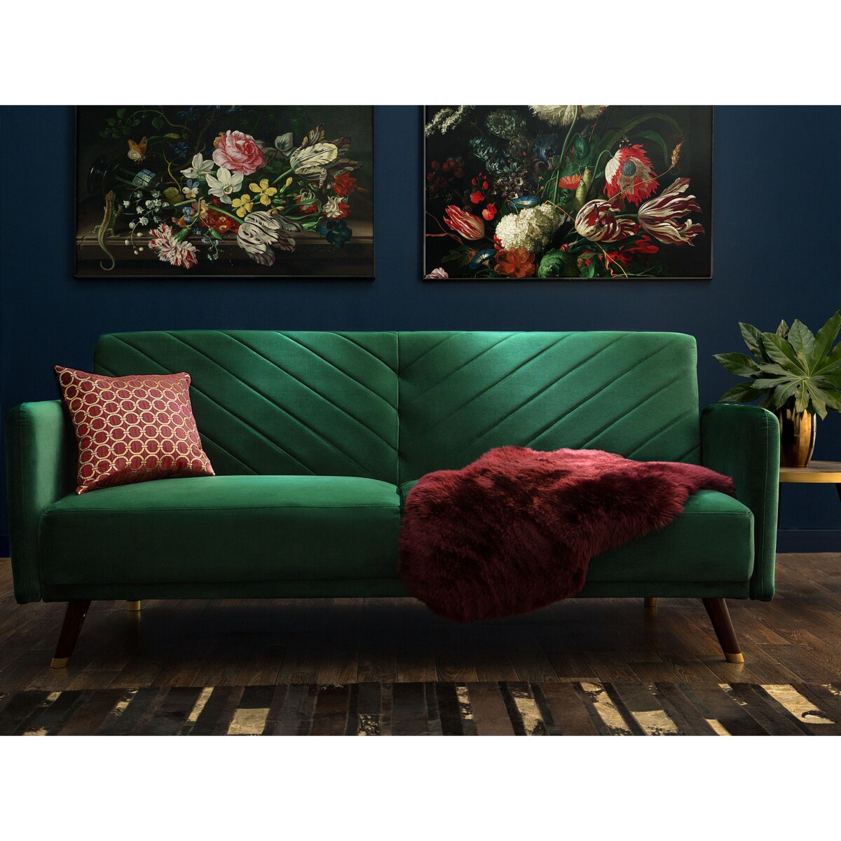 Sofa rozkładana dla 3 osób SENJA Welur Szmaragdowy