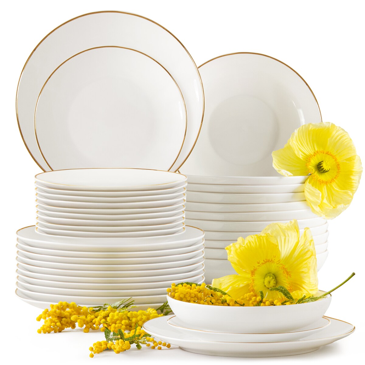 KONSIMO AD BELLA, Zestaw obiadowy 12 os. (36 el.), kolor ecru/złoty