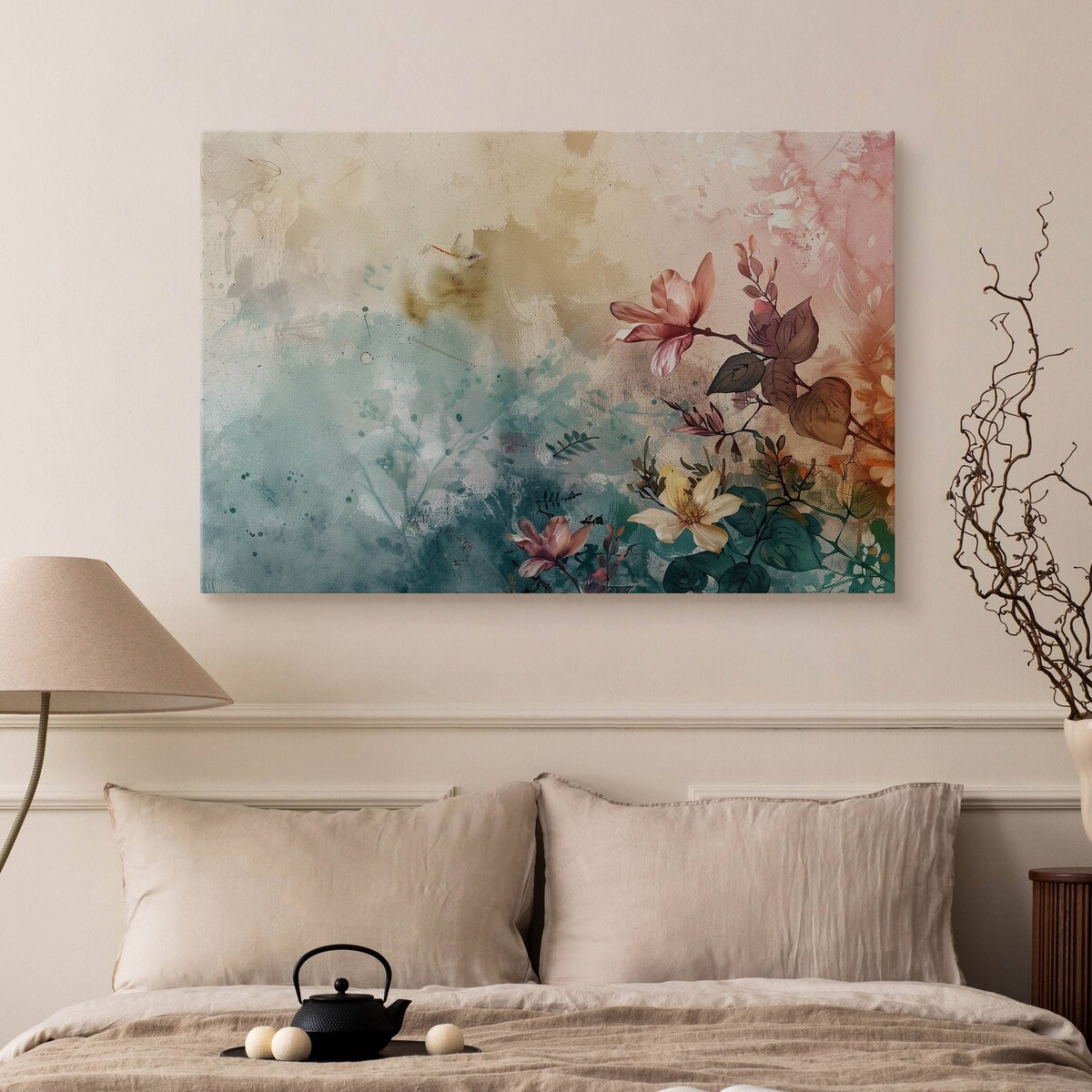 Obraz Do Salonu Sypialni Kolorowe Kwiaty Liście Beton Abstrakcja 120x80cm