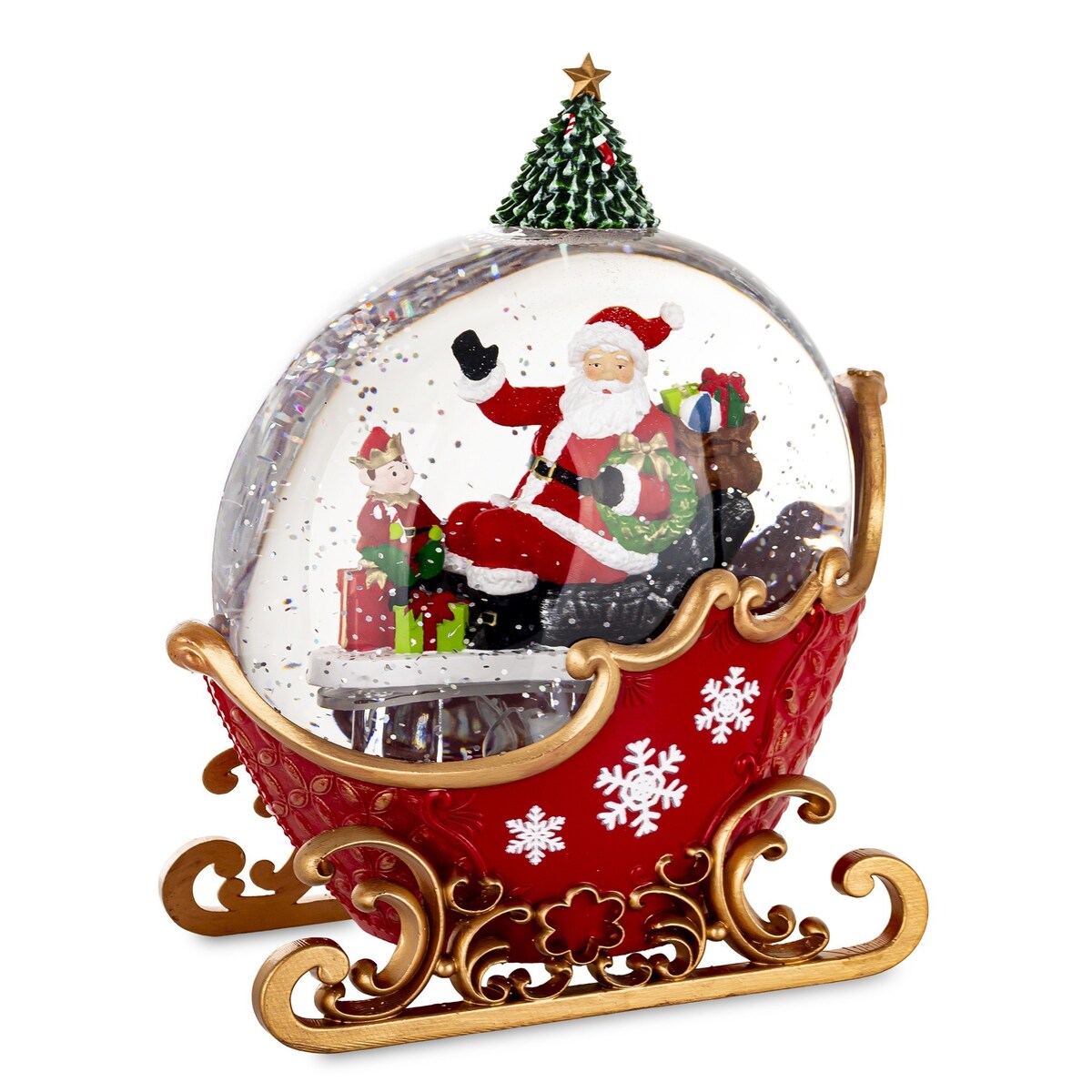Szklana kula LED, pozytywka, z Mikołajem na saniach 21x17x11 cm PALLA DI NEVE