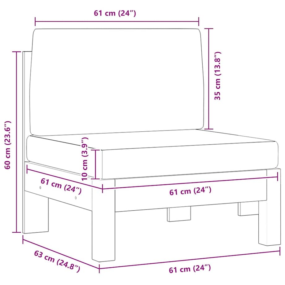 vidaXL Moduł sofy środkowej, kremowe poduszki, lite drewno akacjowe