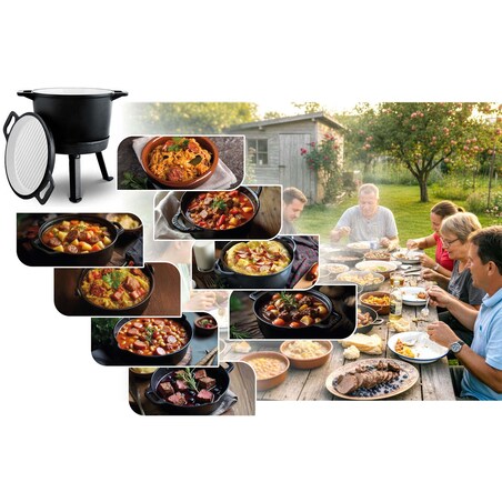 Kociołek żeliwny emaliowany Berdsen BD-480 garnek 8L stojący + patelnia grill + przepisy