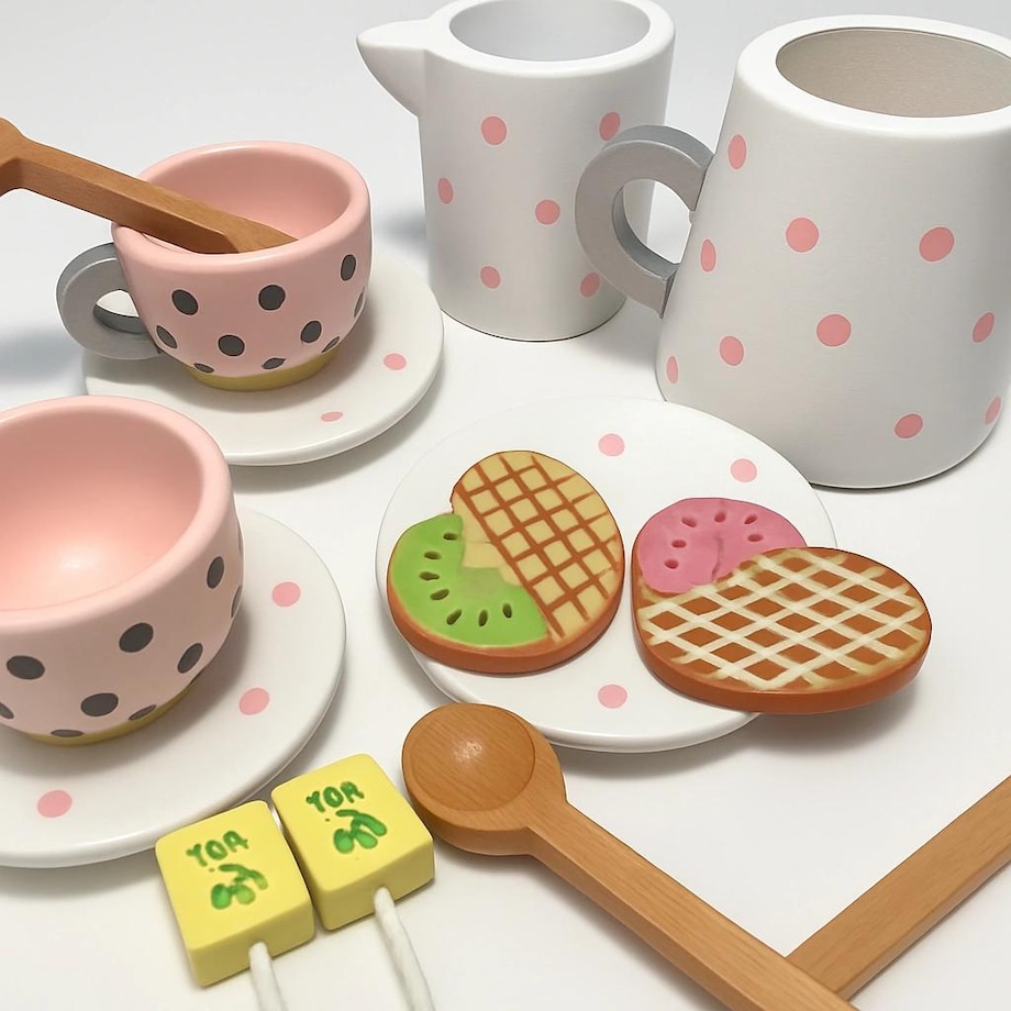 Drewniany zestaw do herbaty lub kawy dla dzieci – 15 elementów, Montessori