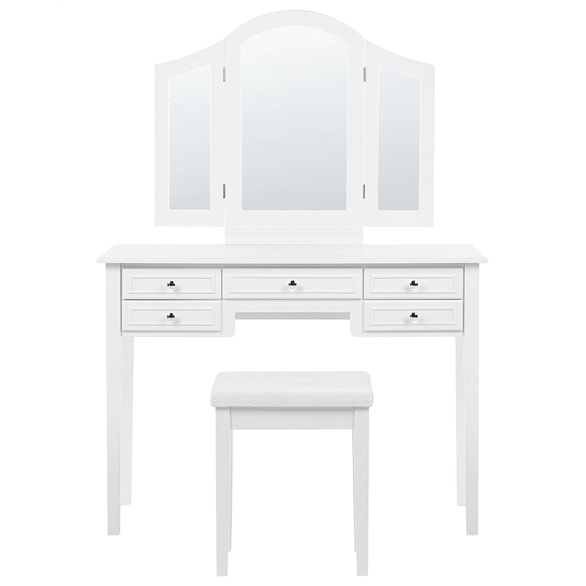 Toaletka 5 szuflad lustro i stołek biała LUMIERE