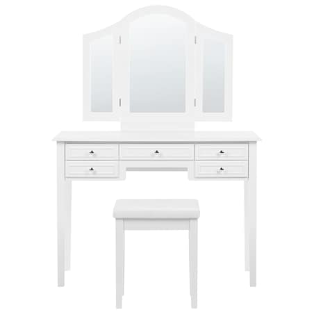 Toaletka 5 szuflad lustro i stołek biała LUMIERE