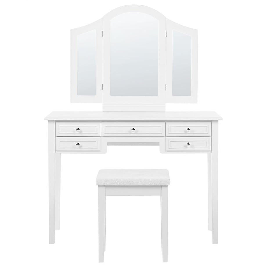 Toaletka 5 szuflad lustro i stołek biała LUMIERE