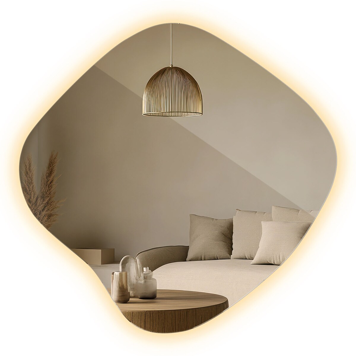 Lustro Nieregularny Kształt LED - 67,6x67 cm - Ciepłe Światło