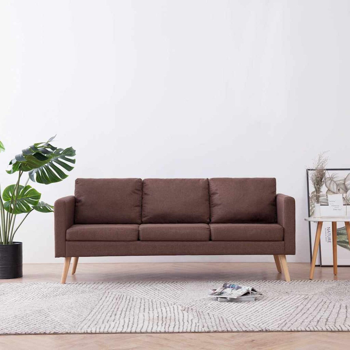vidaXL 3-osobowa sofa tapicerowana tkaniną, brązowa