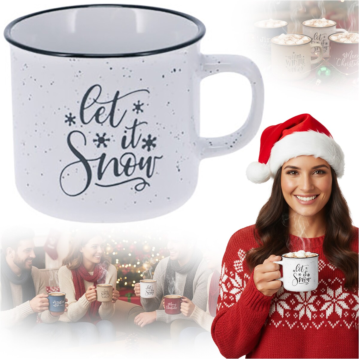 Kubek Świąteczny Kamionka Do Kawy Herbaty Na Prezent Duży 285 Ml