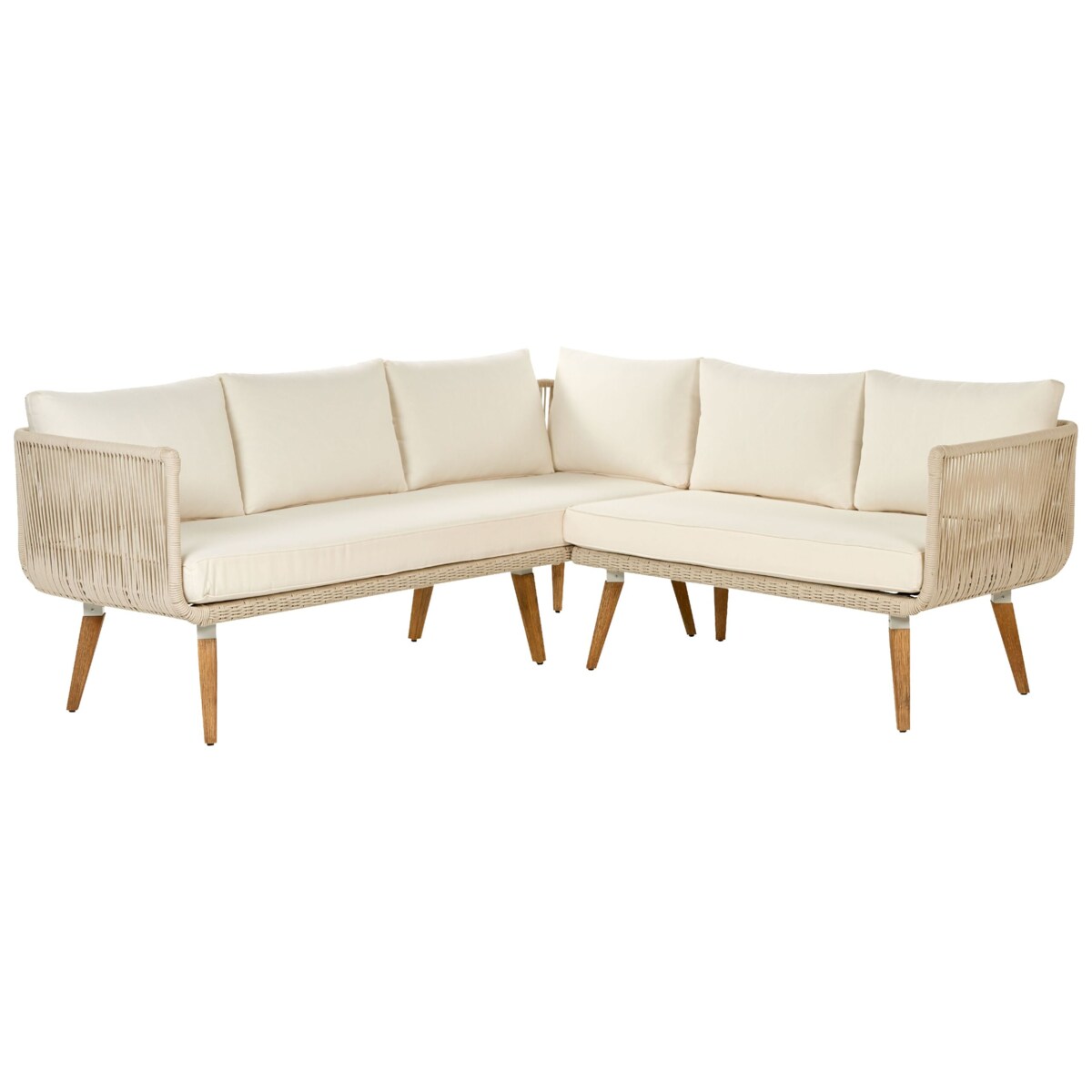 Narożnik ogrodowy ze stolikiem dla 5 osób ALCAMO Lewostronny Drewno akacjowe Jasnobeżowy