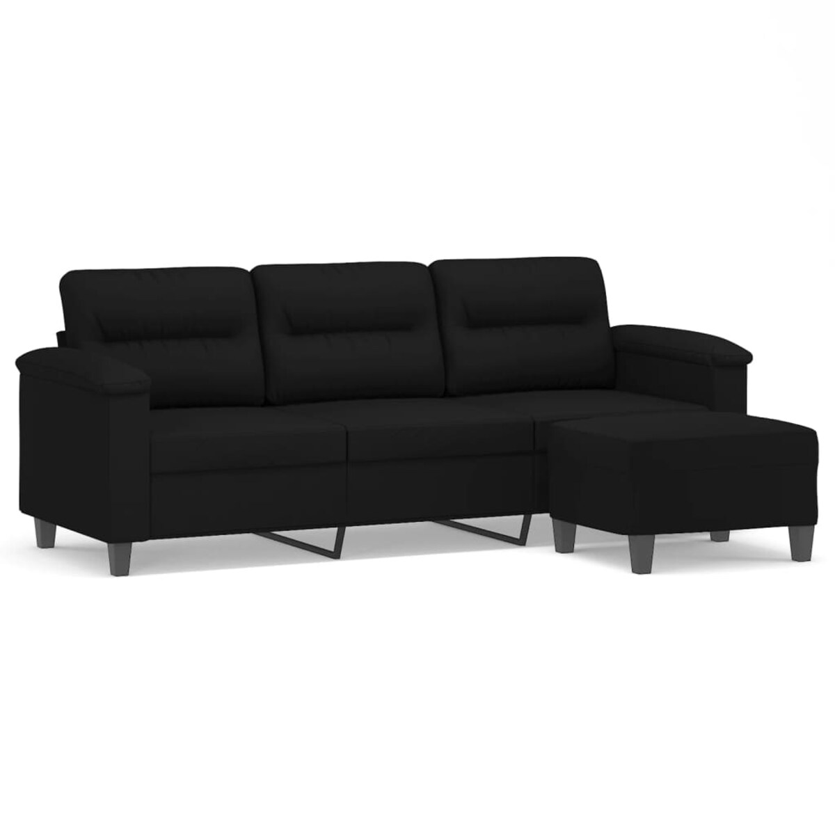 vidaXL 3-os. sofa z podnóżkiem, czarna, 180 cm, obita mikrofibrą