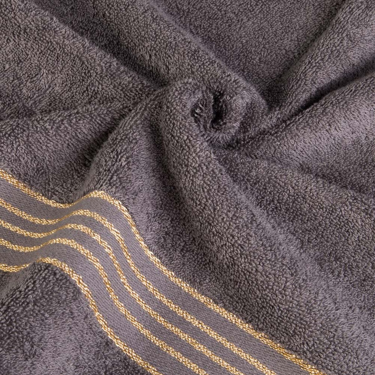 Ręcznik do rąk 30x50 cm bawełniany kolor ciemny szary z bordiurą w złote paski 500 g/m2 TIWANO