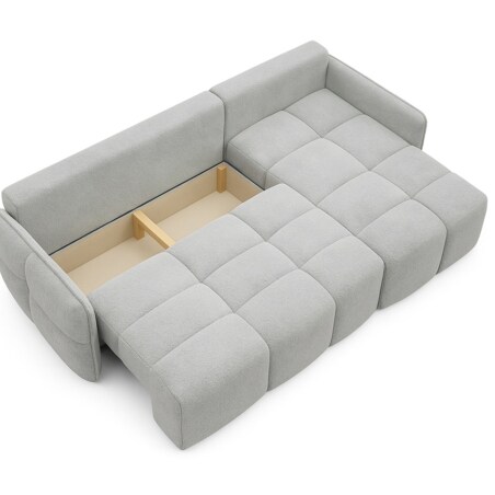 Narożnik MONO z funkcją spania i ozdobnymi poduszkami prawy, jasno-szary