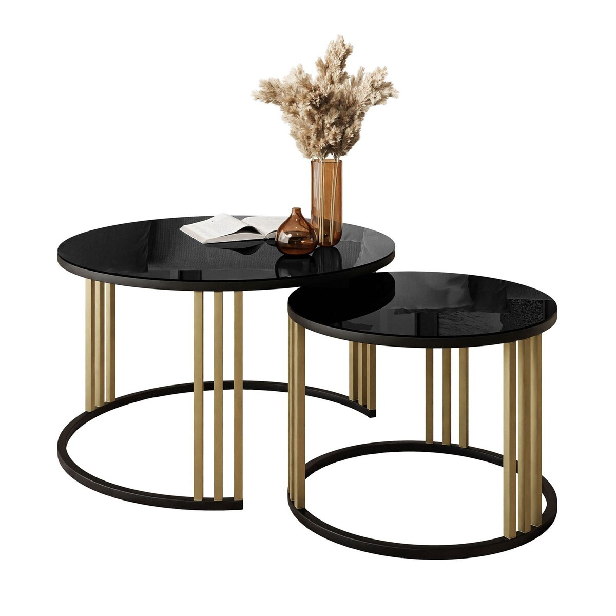 Okrągły stolik kawowy LORI MIX 2w1 złoty czarne szkło