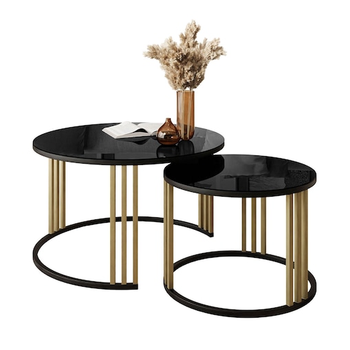 Okrągły stolik kawowy LORI MIX 2w1 złoty czarne szkło