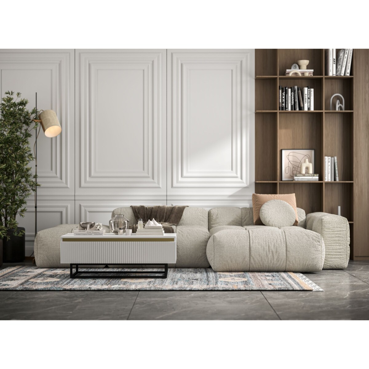 Stolik kawowy Glamour prostokątny elegancka ława Biały Mat Czarna Rama 109 cm