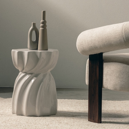 Stolik kawowy boczny 48x36x35 cm INCRESPATURA szarobeżowy