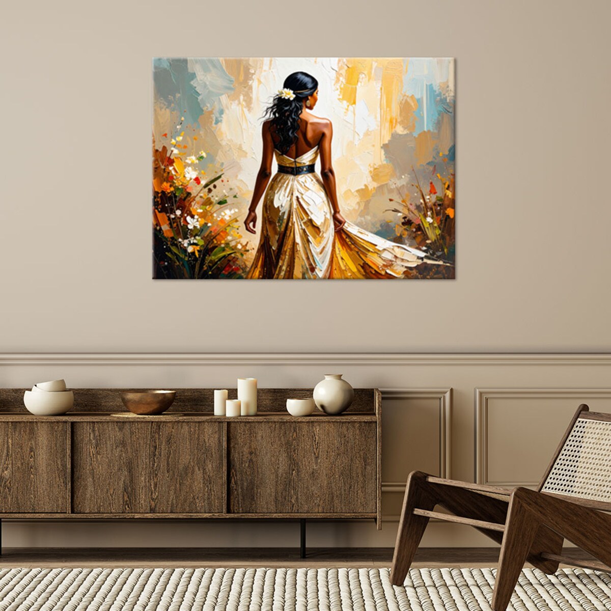 Feeby Obraz nowoczesny do salonu sypialni, Abstrakcja Modna Kobieta w sukni 60x40