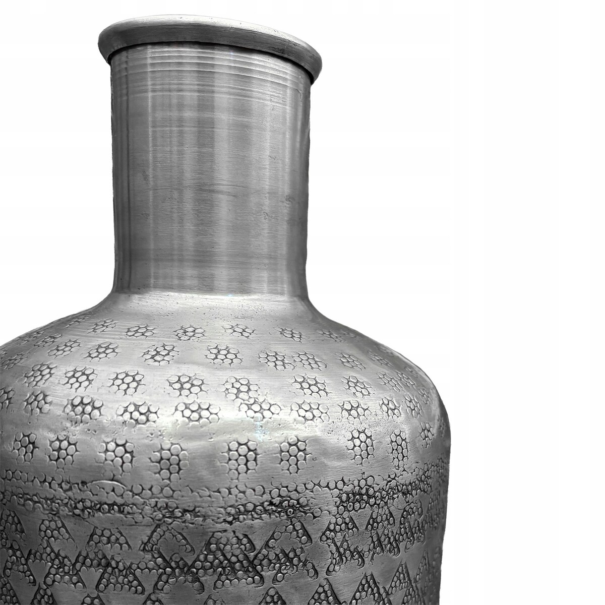 WYSOKI WAZON PODŁOGOWY BUTELKA 46cm metalowy srebrny wąski podłużny loftowy