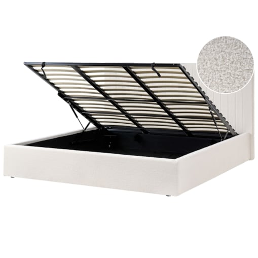 Łóżko z pojemnikiem Boucle VION 180 x 200 cm Złamana biel