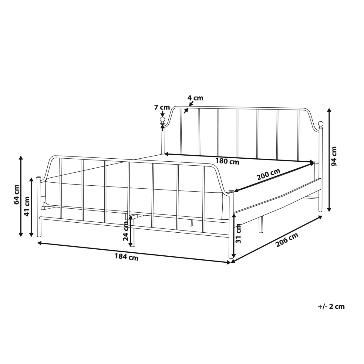 Łóżko metalowe 180 x 200 cm czarne MAURESSAC