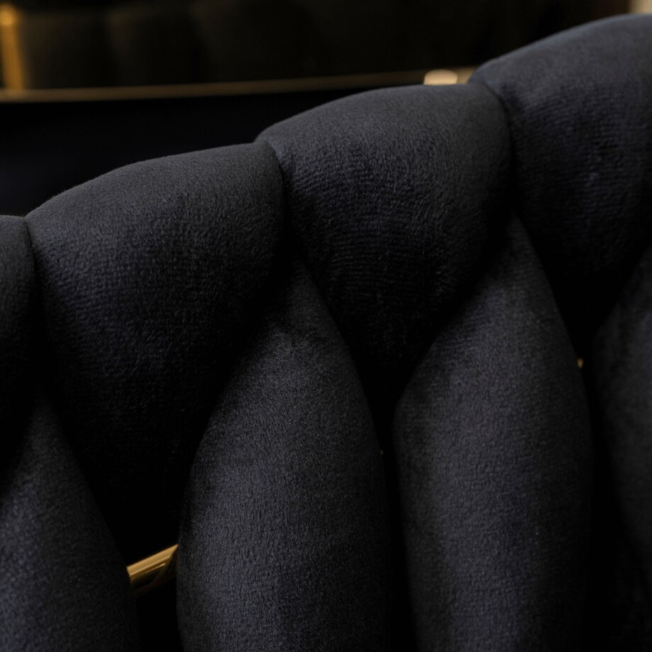 Krzesło Tapicerowane Glamour CAPI Plecione Czarne Do Salonu