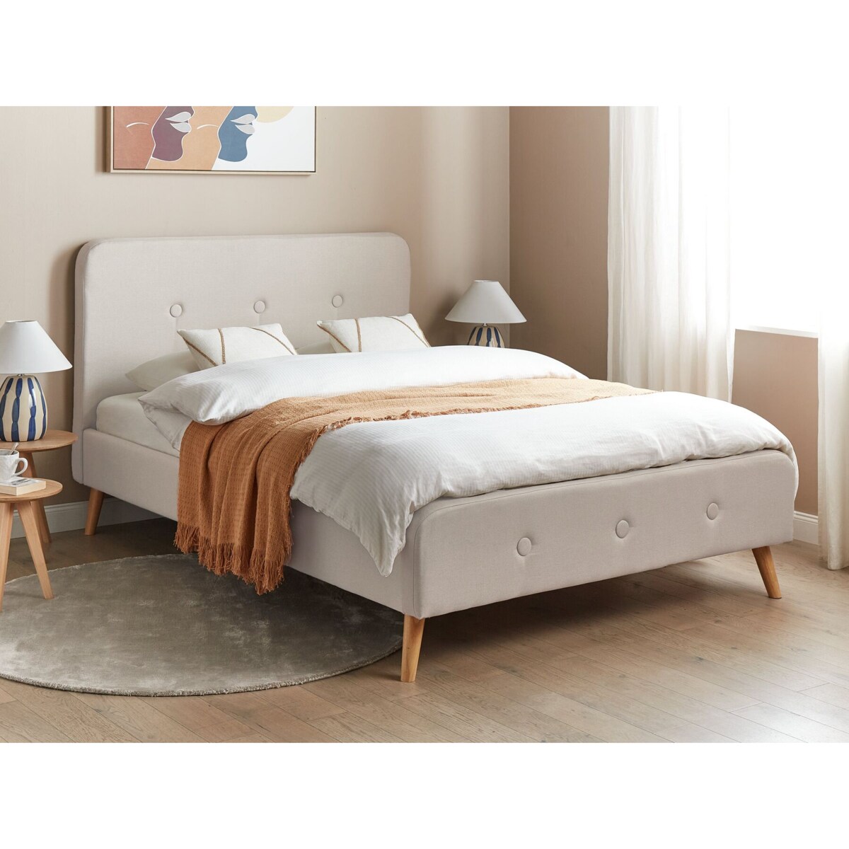 Łóżko tapicerowane 140 x 200 cm beżowe RENNES