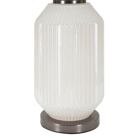 Lampa stołowa Brighty, kolor biały i szary, szkło i żelazo, 37,5 x 37,5 x 65 cm, 1 x E27, styl nowoczesny, do salonu i sypialni, Mauro Ferretti
