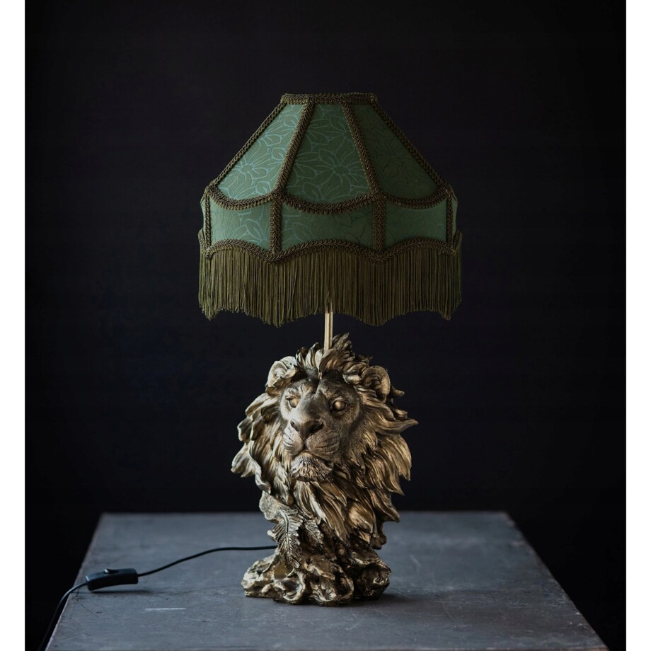 LAMPA STOŁOWA BIURKOWA NOCNA LEW ZŁOTA 47cm E27 DO SALONU DOMU GLAMOUR