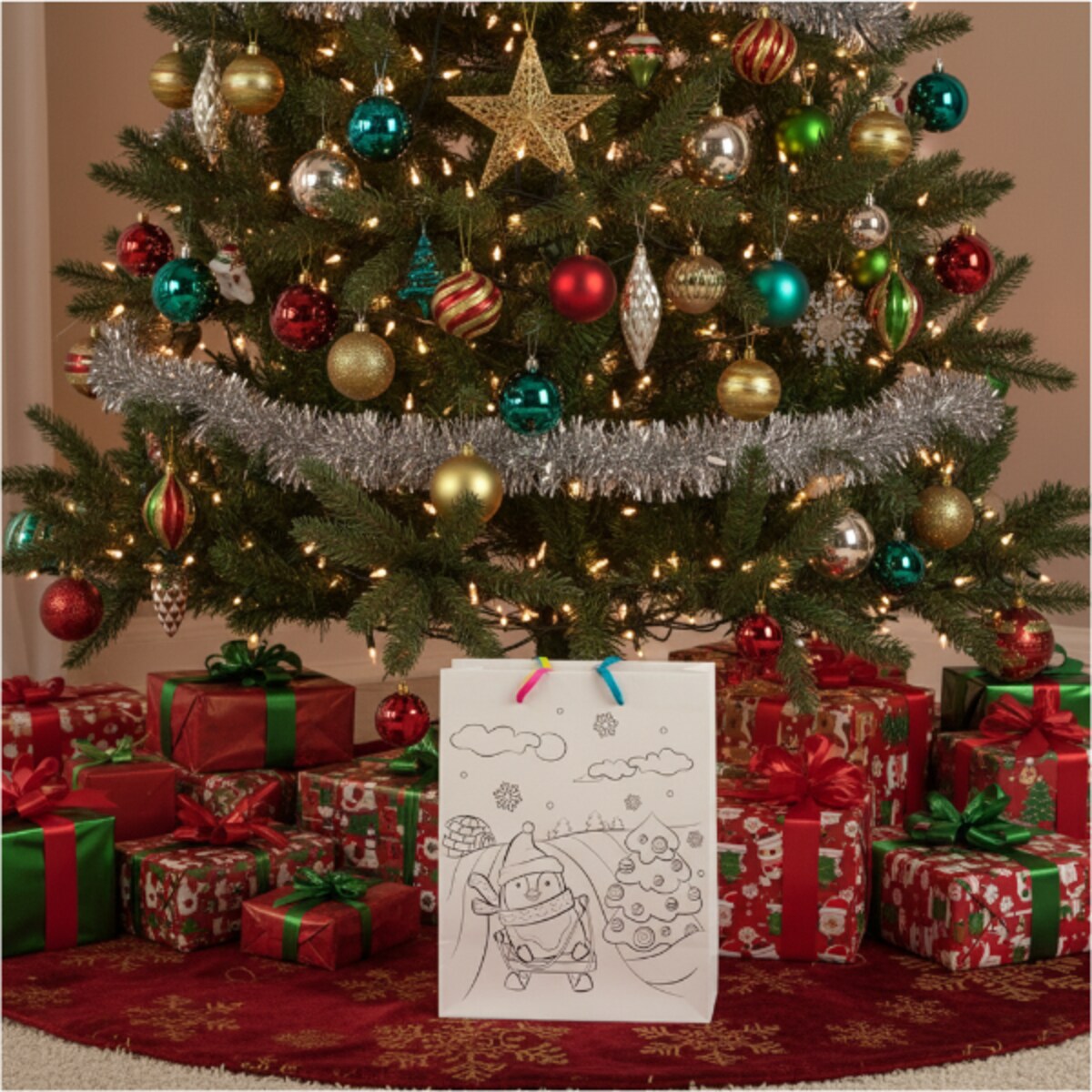 Torebka Prezentowa Na Prezent Do Kolorowania Dla Dzieci 23X18X10 Cm Pingwin Na Sankach