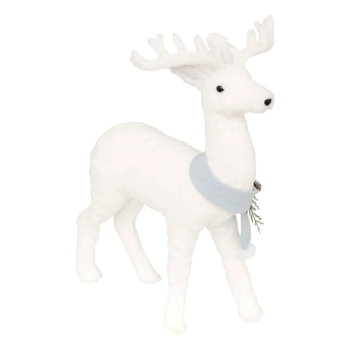 Duża figurka - jelonek biały, futerkowy w szaliku, 62 cm
